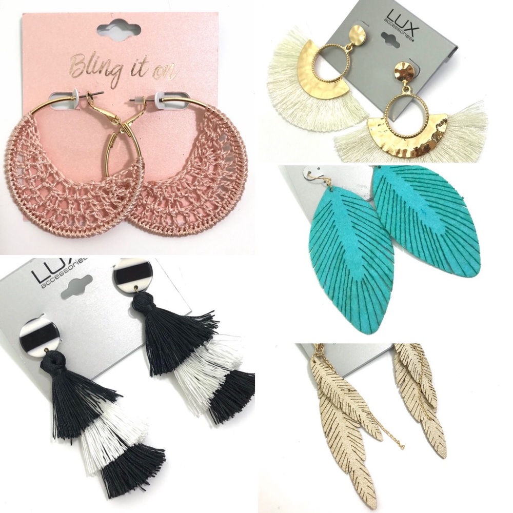 5 PAIRS EARRINGS LOT Bundle Felted Tassel Crochet